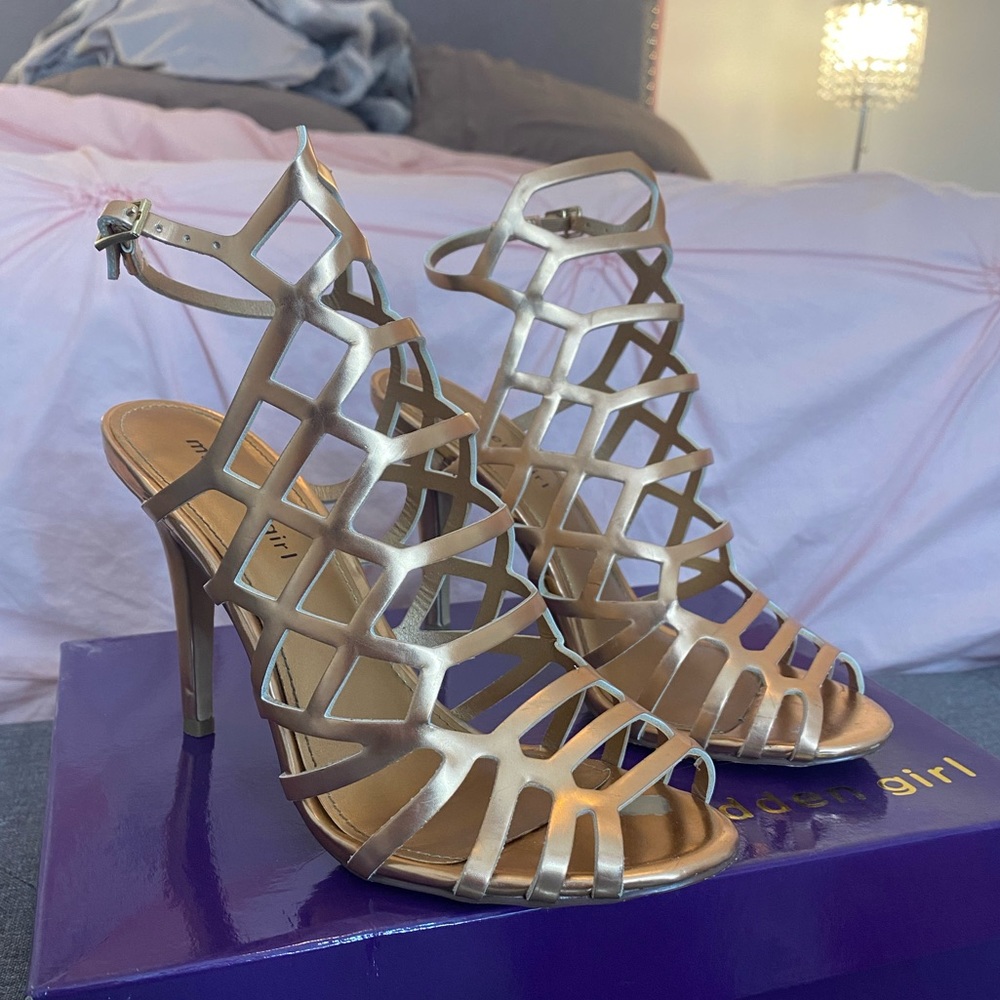 Rose gold criss cross heels